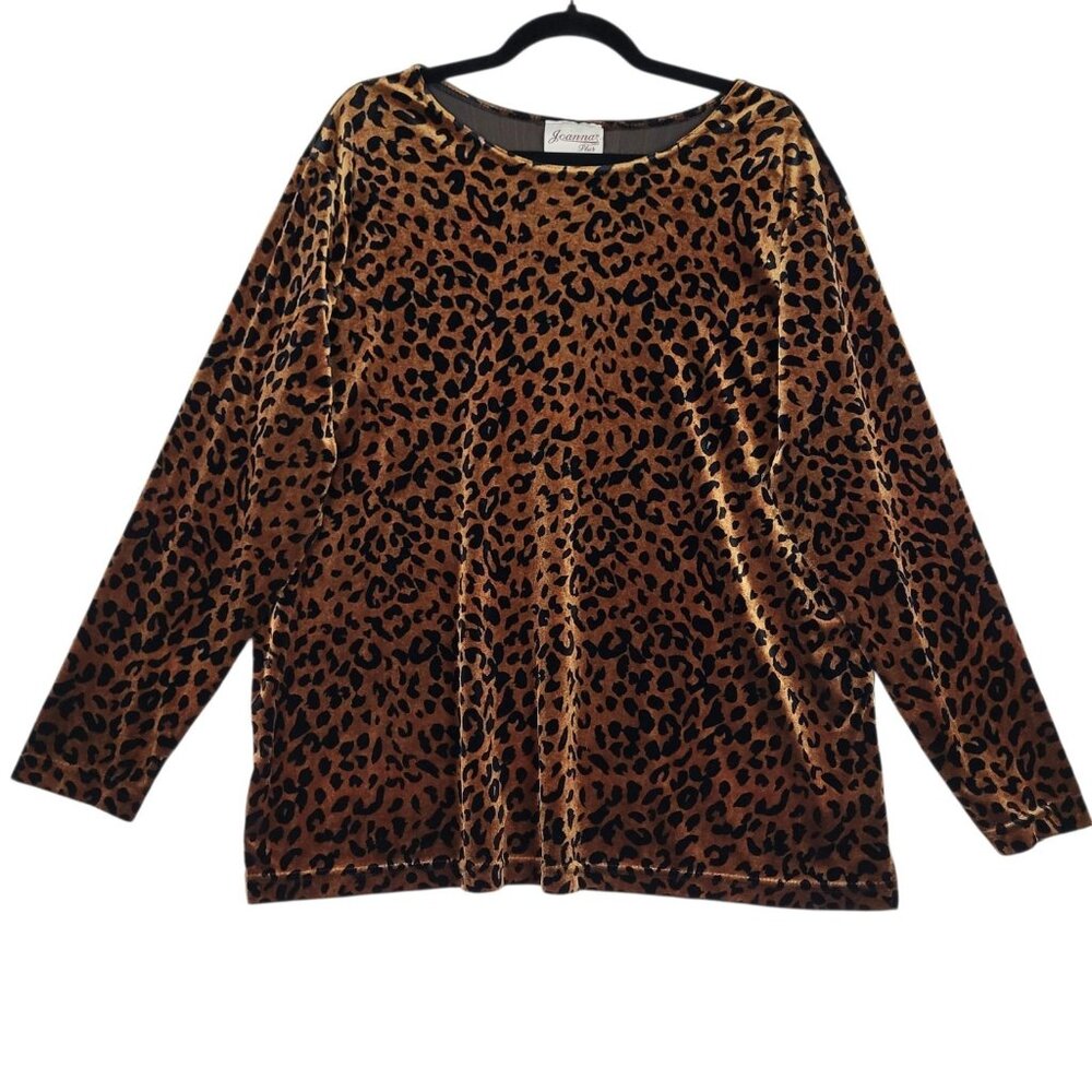 Vintage‎ Joanna Plus Velvet Top Women's 20W Brown Black Animal Print Velour Boho